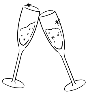 Two champagne glasses clinking in celebration